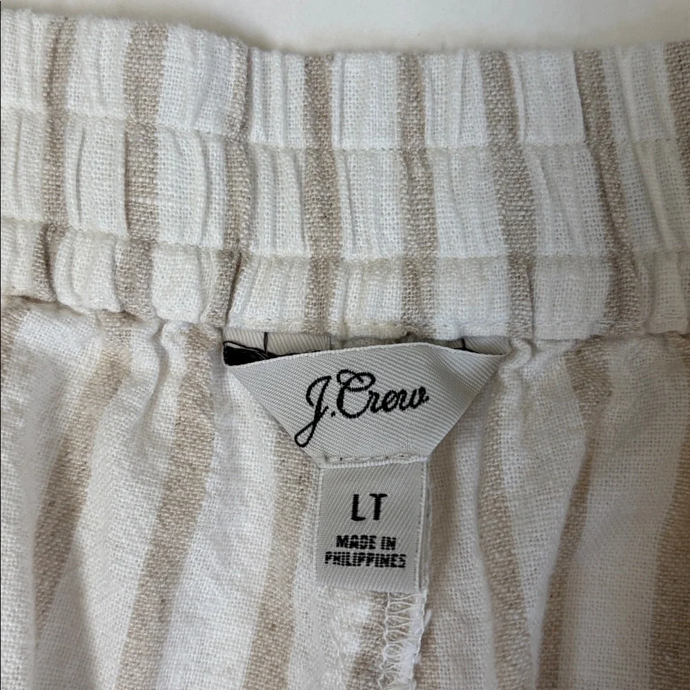 J Crew Linen‎ Cotton Beige Cream Striped Pull On Pants Beach Women’s Large Tall